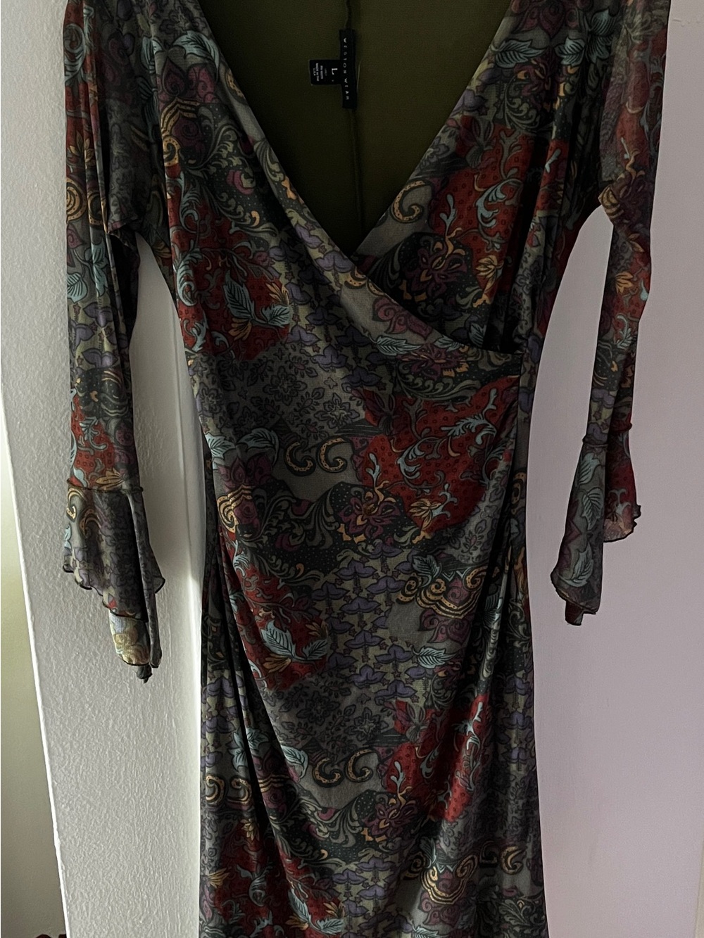 Weston Wear Long Sleeve Wrap Dress in Gray, Red, Purple